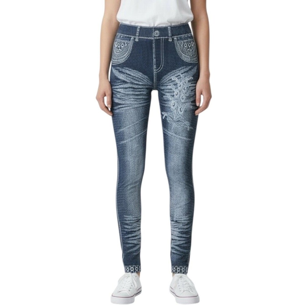 Women's Jean-Like Stretch Leggings Jeggings Soft Lightweight One Size XS-L Blue